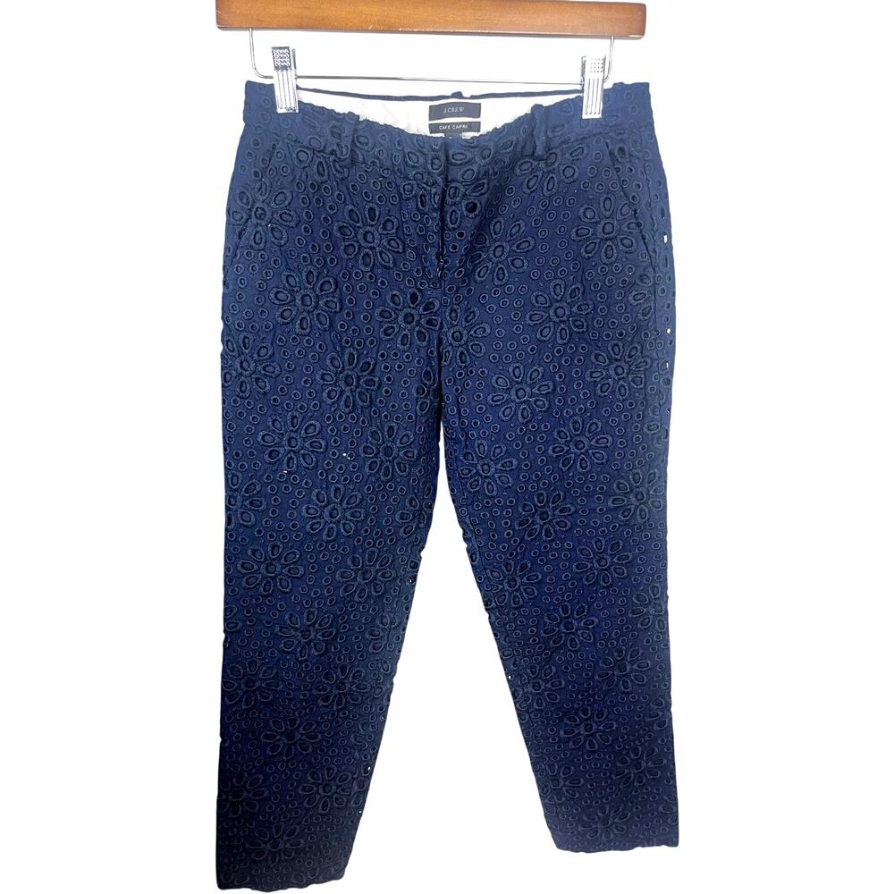 J.Crew Blue Floral Eyelet Capri Pants — Women’s Size 0